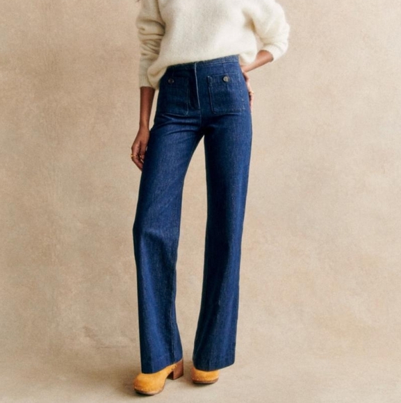 Sezane Dan Trousers in Indigo size 44 NWT - Picture 2 of 13